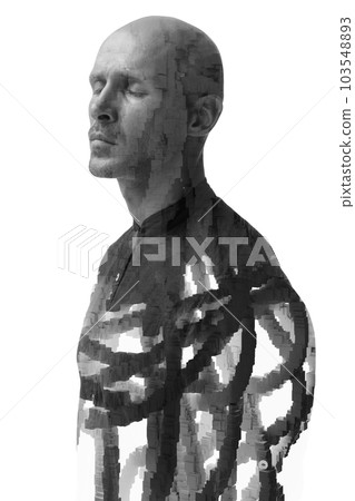 An artistic black and white portrait of a man with eyes closed An artistic black and white portrait of a man with eyes closed 103548893