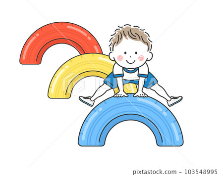 Illustration of a boy playing with tire playground equipment 103548995