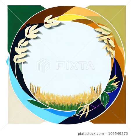 Abstract design of a circular frame with paddy,rice around it, used for banners, flyers, posters, advertisements . 103549273