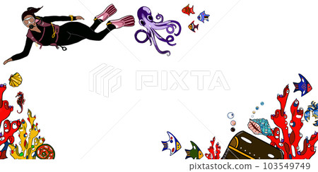 diver at depth among corals and fish 103549749