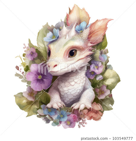 Cute little watercolor dinosaur portrait with watercolor effect. 103549777
