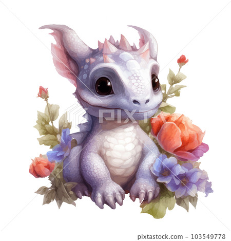 Cute little watercolor dinosaur portrait with watercolor effect. Cute little watercolor dinosaur portrait with watercolor effect. 103549778