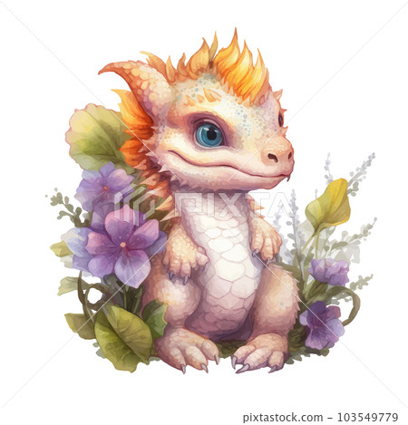 Cute little watercolor dinosaur portrait with watercolor effect. Cute little watercolor dinosaur portrait with watercolor effect. 103549779