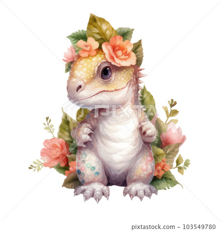 Cute little watercolor dinosaur portrait with watercolor effect. Cute little watercolor dinosaur portrait with watercolor effect. 103549780