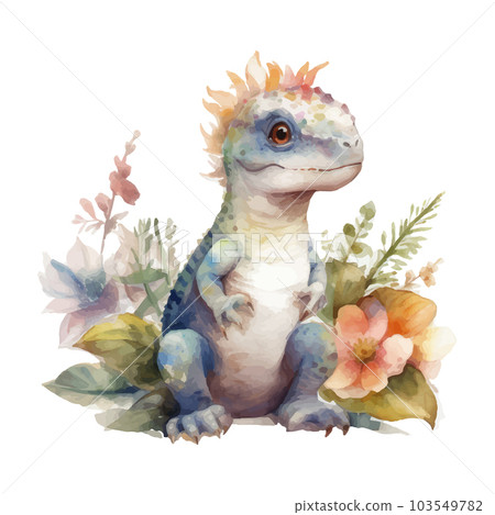 Cute little watercolor dinosaur portrait with watercolor effect. Cute little watercolor dinosaur portrait with watercolor effect. 103549782