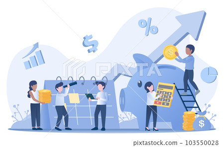 Saving money concept. Financial planning and management to generate income and build wealth. Deposit account planning, investment management, fund and budget analysis.  103550028