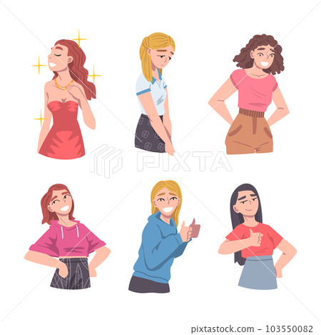 Young Woman with Different Mood and Emotion Vector Set 103550082