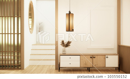 Modern japan style and decorated with cabinet on white wall. Modern japan style and decorated with cabinet on white wall. 103550152