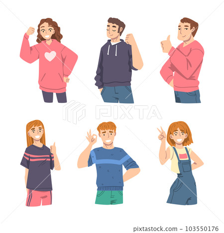 Elated Male and Female Showing Positive Gesture Vector Set 103550176