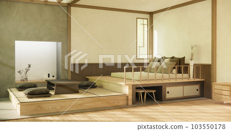 Modern japan style and decorated with tv cabinet on wall. 103550178