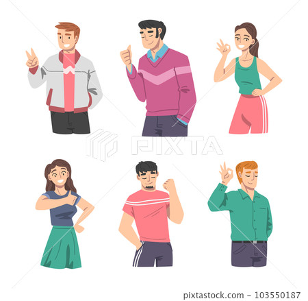 Elated Male and Female Showing Positive Gesture Vector Set 103550187