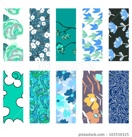 Vector illustration of a set of decorative ribbon stripes. Masking tape, satin or corsage, grosgrain tape, adhesive tapes for frames, scrapbooking. Packing patterned ribbons with flowers, berries 103550325
