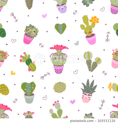Cactus seamless pattern, blooming cacti floral fabric print. Bohemian background, desert mexican or arizona plants. Nowaday vector template Cactus seamless pattern, blooming cacti floral fabric print. Bohemian background, desert mexican or arizona plants. Nowaday vector template 103551110