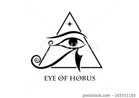 Eye Of Horus Logo design. The ancient Egyptian Moon sign. Mighty Pharaohs amulet, black vector tattoo isolated on white background Eye Of Horus Logo design. The ancient Egyptian Moon sign. Mighty Pharaohs amulet, black vector tattoo isolated on white background 103551183