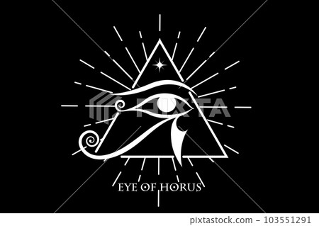 Eye Of Horus Logo design. The ancient Egyptian Moon sign. Mighty Pharaohs amulet, white vector tattoo isolated on black background 103551291