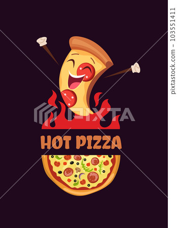 Pizza logo. mascot happy pizza. vector template logotype for restaurant menu 103551411