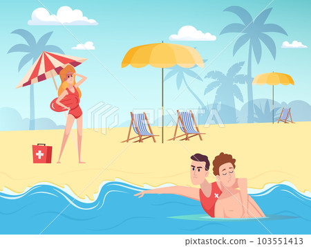 Lifeguard on water. Saving drowning man near beach 103551413