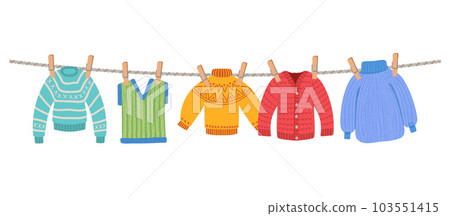 Clothes on rope. sweaters socks outdoor. Vector template illustration isolated Clothes on rope. sweaters socks outdoor. Vector template illustration isolated 103551415
