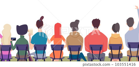 Back view sitting people. students and listeners on the lecture. Vector background Back view sitting people. students and listeners on the lecture. Vector background 103551416