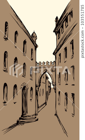 Vector cityscape. The narrow medieval streets of the old town 103551785