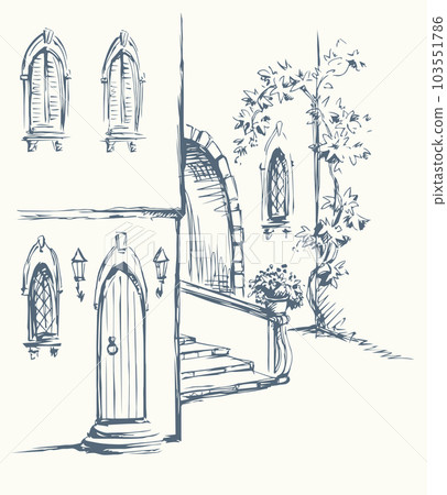 Vector Sketch. Old quiet courtyard Vector Sketch. Old quiet courtyard 103551786