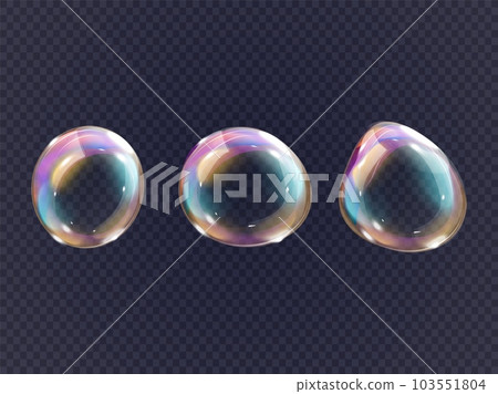 Blowing realistic bubbles. 3D oxygen detergent soap water bubble, shiny flowing drop foam balls or clear dreamy fun glossy sphere from bath bubbly shampoo exact vector illustration Blowing realistic bubbles. 3D oxygen detergent soap water bubble, shiny flowing drop foam balls or clear dreamy fun glossy sphere from bath bubbly shampoo exact vector illustration 103551804