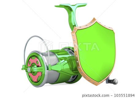 Spinning reel with shield. 3D rendering 103551894