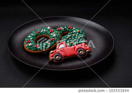 Fresh delicious baked christmas or new year gingerbread cookies 103551934