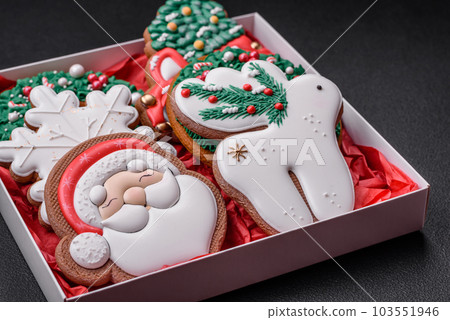 Fresh delicious baked christmas or new year gingerbread cookies 103551946