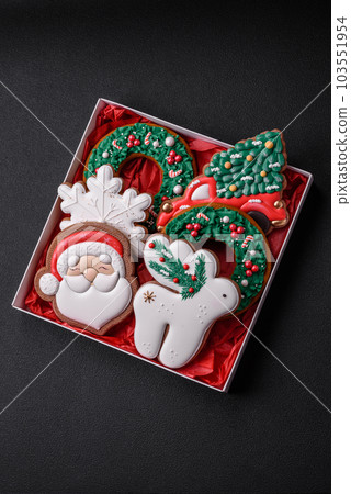 Fresh delicious baked christmas or new year gingerbread cookies 103551954