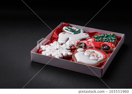 Fresh delicious baked christmas or new year gingerbread cookies 103551960