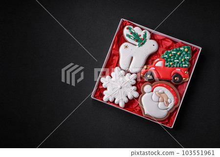Fresh delicious baked christmas or new year gingerbread cookies 103551961