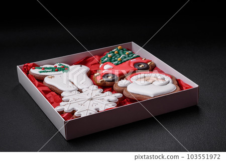 Fresh delicious baked christmas or new year gingerbread cookies 103551972