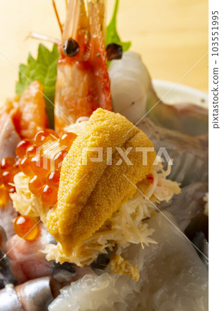 Seafood rice bowl with delicious sea urchin and shrimp Seafood rice bowl with delicious sea urchin and shrimp 103551995