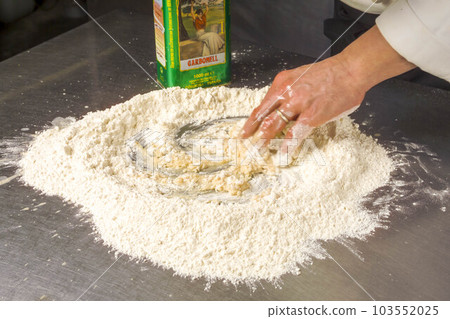 A scene to make bread dough. 103552025