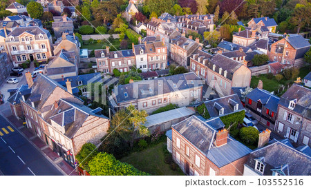 Aerial view of the old  typical buildings (house) in Etretat  103552516