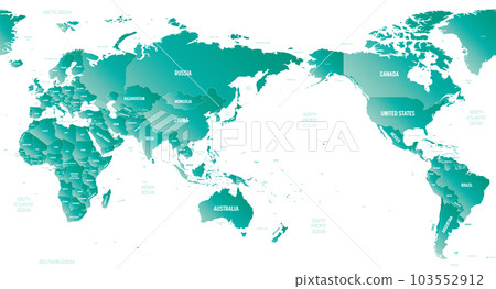 World map - Asia, Australia and Pacific Ocean centered. High detailed political map of World with country, ocean and sea names labeling. 103552912