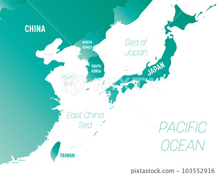 East Asia - high detailed political map of eastern region with country, ocean and sea names labeling. East Asia - high detailed political map of eastern region with country, ocean and sea names labeling. 103552916