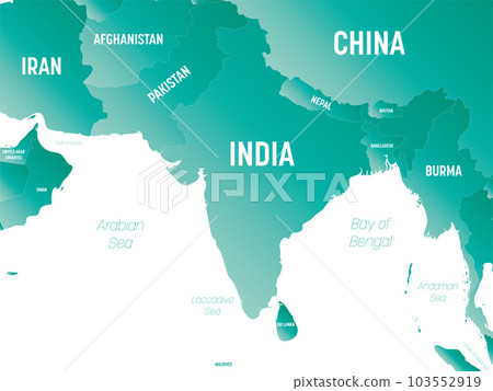 South Asia - high detailed political map of southern asian region and Indian subcontinent with country, ocean and sea names labeling. 103552919