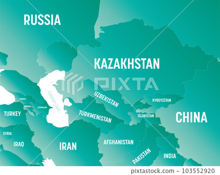 Central Asia - high detailed political map of central asian region with country, ocean and sea names labeling. 103552920