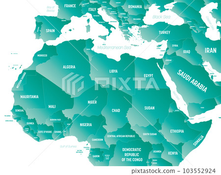 Northern Africa - high detailed political map of northern african rgion with country, ocean and sea names labeling. Northern Africa - high detailed political map of northern african rgion with country, ocean and sea names labeling. 103552924