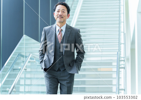 Senior businessman moving up the stairs 103553302