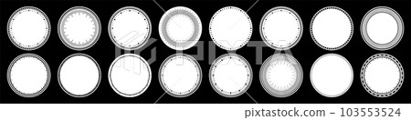 Mechanical clock faces, bezel. Watch dial with minute and hour marks. Timer or stopwatch element. Blank measuring circle scale with divisions. Vector illustration. 103553524