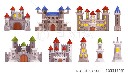 Majestic Medieval Castle With Towering Structures. Architectural Grandeur, Fortified Walls, And Historical Significance Majestic Medieval Castle With Towering Structures. Architectural Grandeur, Fortified Walls, And Historical Significance 103553661