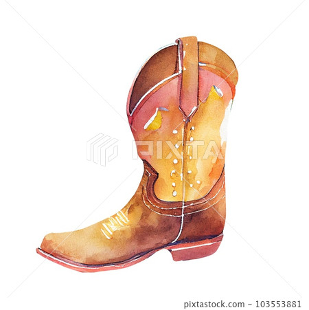 Watercolor cowboy boots. Painting isolated on white background 103553881