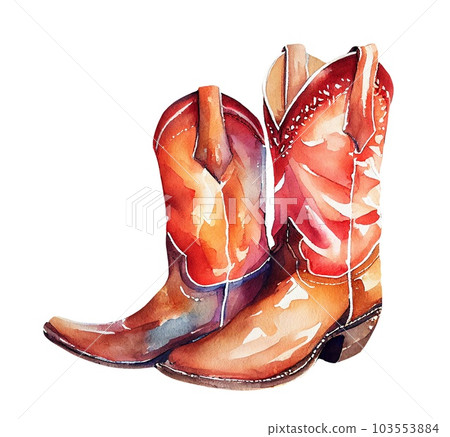 Watercolor cowboy boots. Painting isolated on white background 103553884