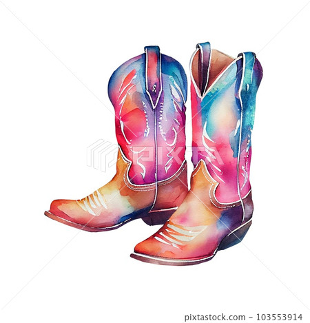 Watercolor cowboy boots. Painting isolated on white background 103553914