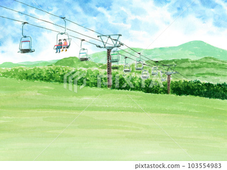 analog watercolor landscape painting summer mountain lift analog watercolor landscape painting summer mountain lift 103554983