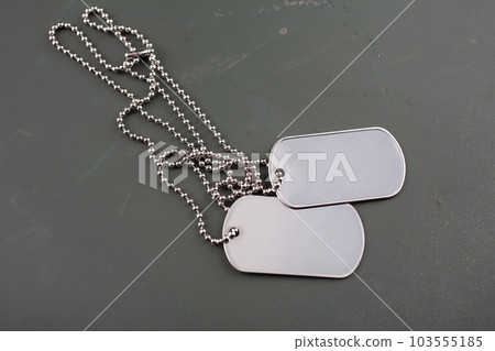 US army dog tags on green ammo can US army dog tags on green ammo can 103555185