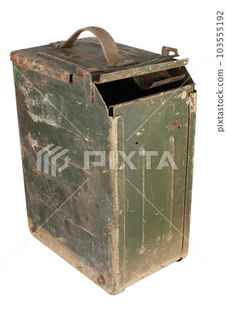 Ammo box for 14.5 mm cartridges for heavy machine gun isolated on white background. 103555192